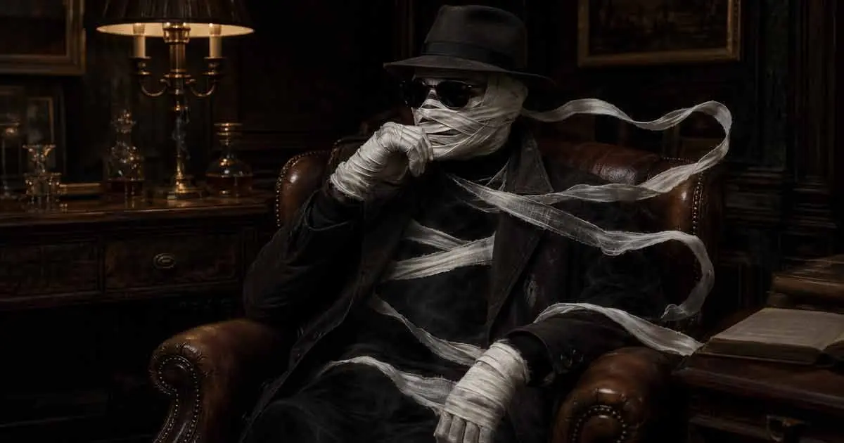 who is aware that the bandaged man is invisible